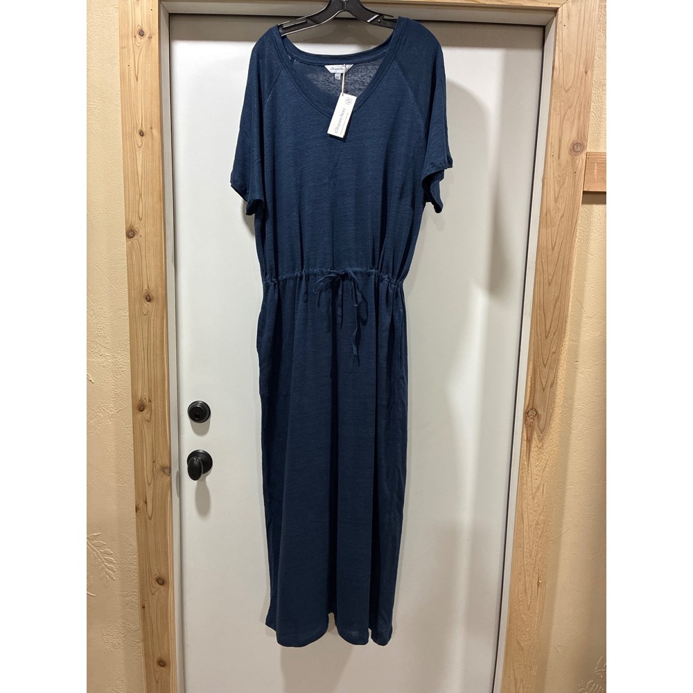 The Company Store Linen Jersey Caftan Dress Deep Navy Blue XL